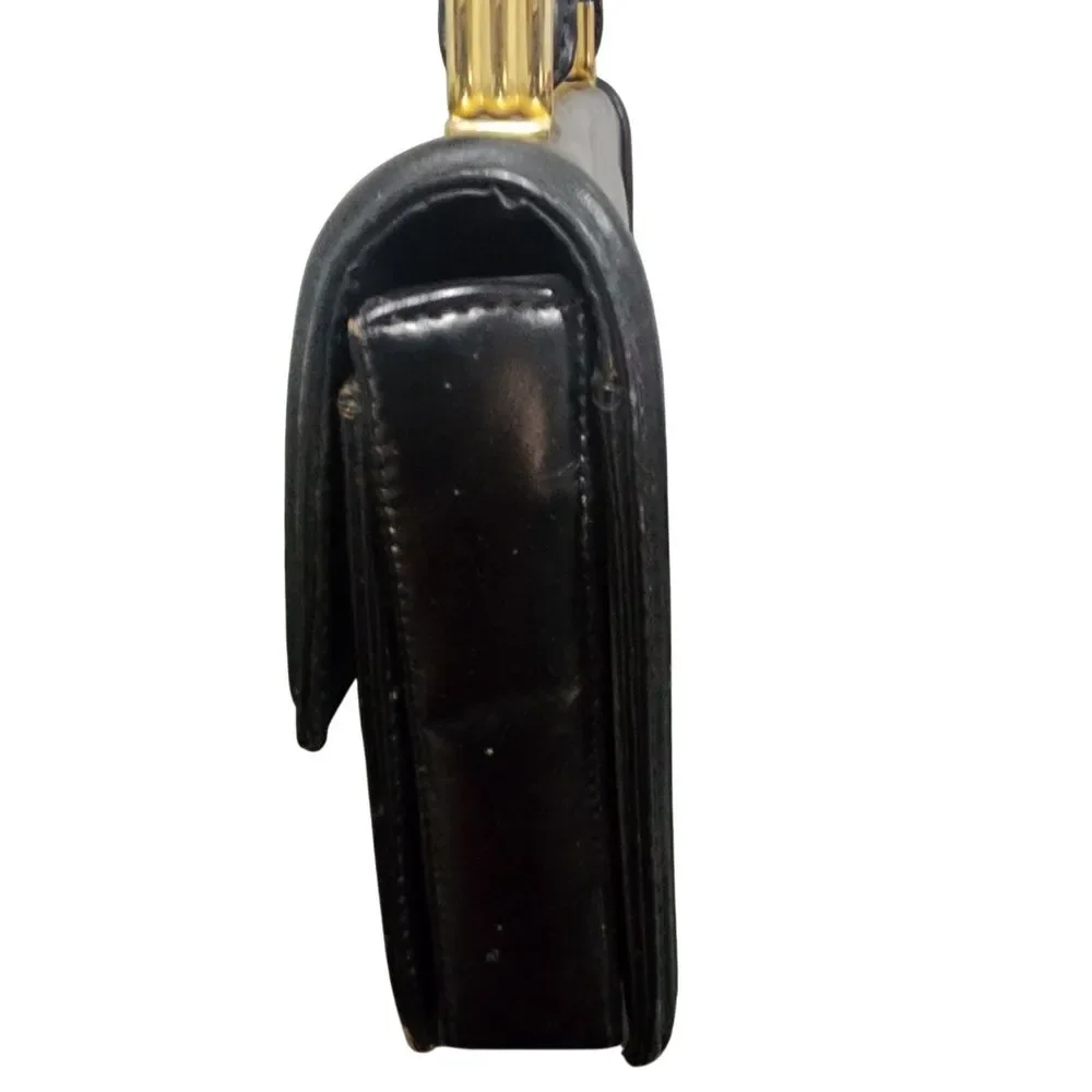 Vintage Tano Black Leather Top Handle Handbag Gold Hardware Made in Spain‎